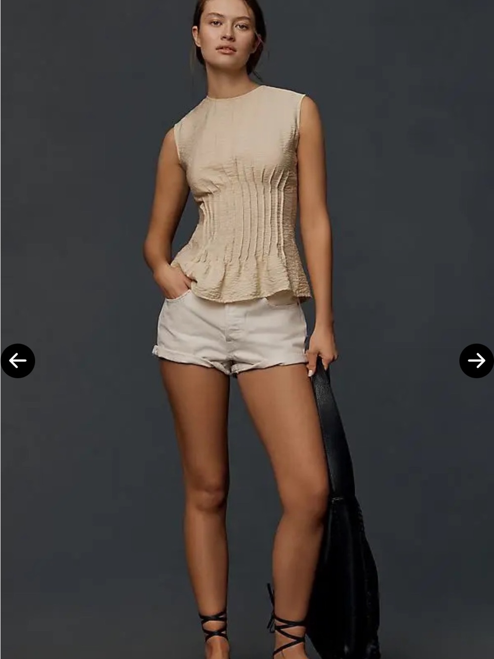Anthropologie Cream Textured Pleated Sleeveless Top